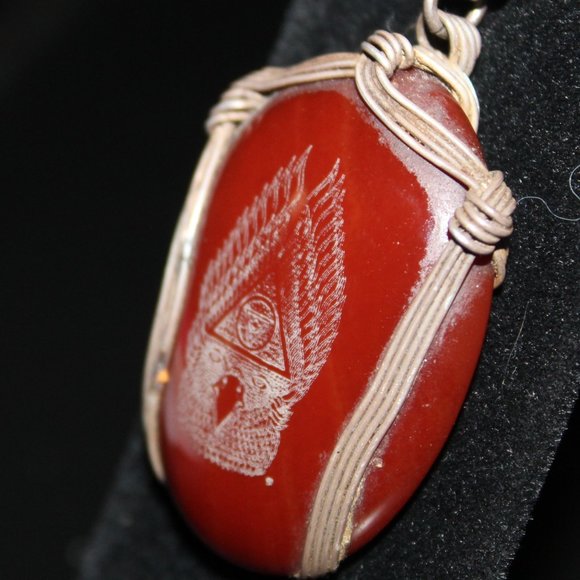 925, Tribal Necklace with etched agate, Eagle Wings, Handmade, wire wrapped - Picture 11 of 14